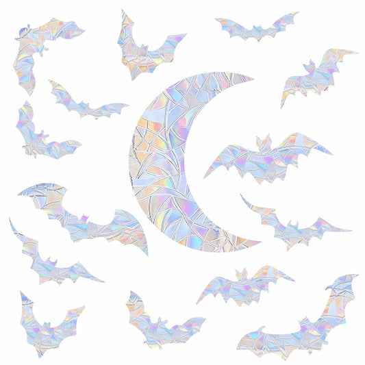 Moon Bat Window Clings Halloween Static Cling for Glass Windows Vinyl Bat Window Decals Halloween Moon Bats Windows Stickers Anti Collision Windows Decals for Bird Strikes Rainbow Stickers