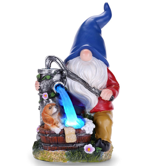 Panven Garden Gnome Statue, Gnome Decoration for Yard with Blue Solar Light, Patio Porch Yard Garden Decor for Outside, Lawn Ornament