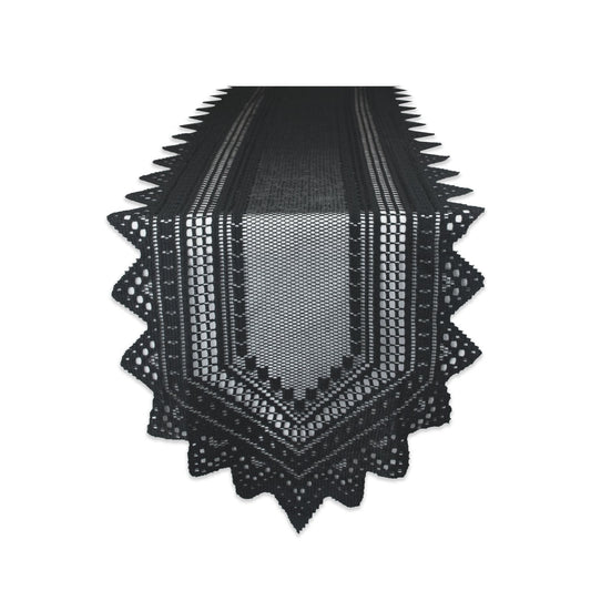 DII Black Lace Overlay Tabletop Collection Gothic Halloween Decor, Table Runner, 14x72, Black
