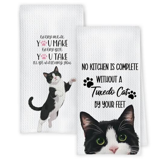 Chicimln Funny Tuxedo Cat Kitchen Towels, Tuxedo Cat Gifts Decorative Hand Towels, Gifts for Cats Lovers Dish Tea Towel Drying Cloth for Kitchen Decor,16x24 Inch,Set of 2
