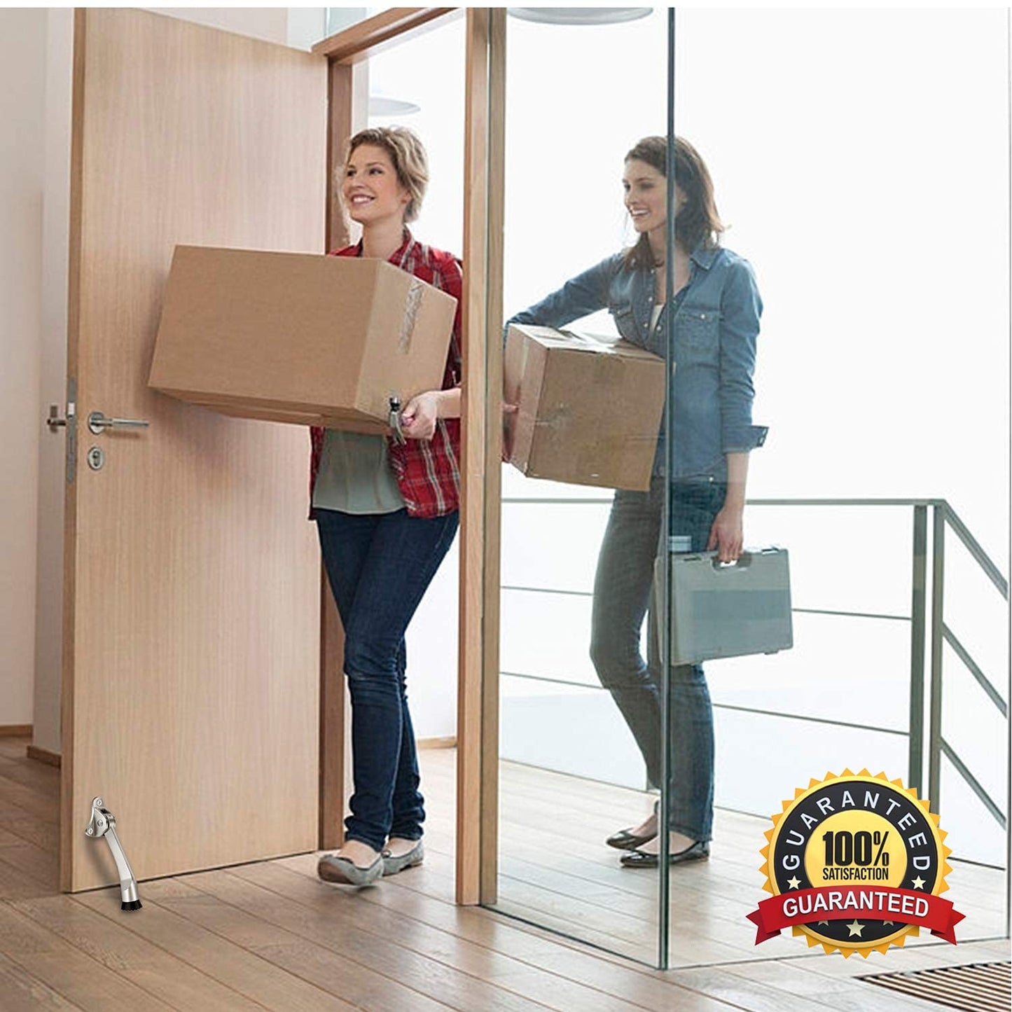 2 Pack 4 Inch Non-Slip Rubber Metal Door Stoppers - Kickstand, Hinge, Holder
