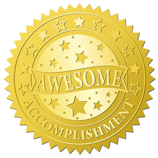 CRASPIRE 408Pcs Awesome Accomplishment Gold Foil Embossed Stickers 2" Planet Self Adhesive Envelopes Seals Round Labels for Wedding Invitation Corporation Graduation Certificates Diplomas Gift Award