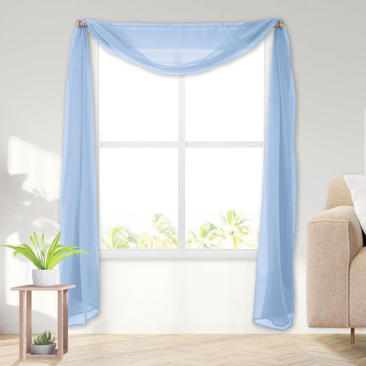 Elegant Comfort Lightweight Sheer Voile Window Scarf Valance - 216 Inch Long - 1 Panel Sheer Curtain for Living Room, Event Decor, Bedroom, (1 Piece) 55" X 216'' Long, Light Blue