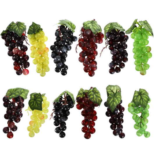 ZEAYEA 12 Bunches Artificial Grapes, Simulation Lifelike Grape Clusters, Decorative Rubber Fake Grapes for Wedding Kitchen Wine Centerpiece Decoration Photography Faux Fruit Props, 6 Colors, 2 Size