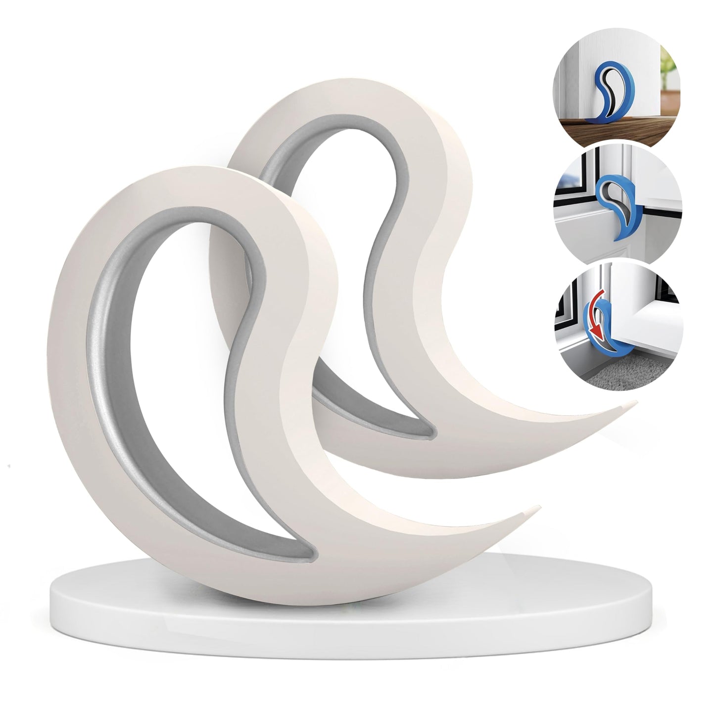 Stoppy Door and Window Stopper, Multi-Functional Wedge, Convenient Door Hook, Window Clamp, Keep Doors and Windows Open with Ease, Home and Office Accessory, (White, 2 Pack)