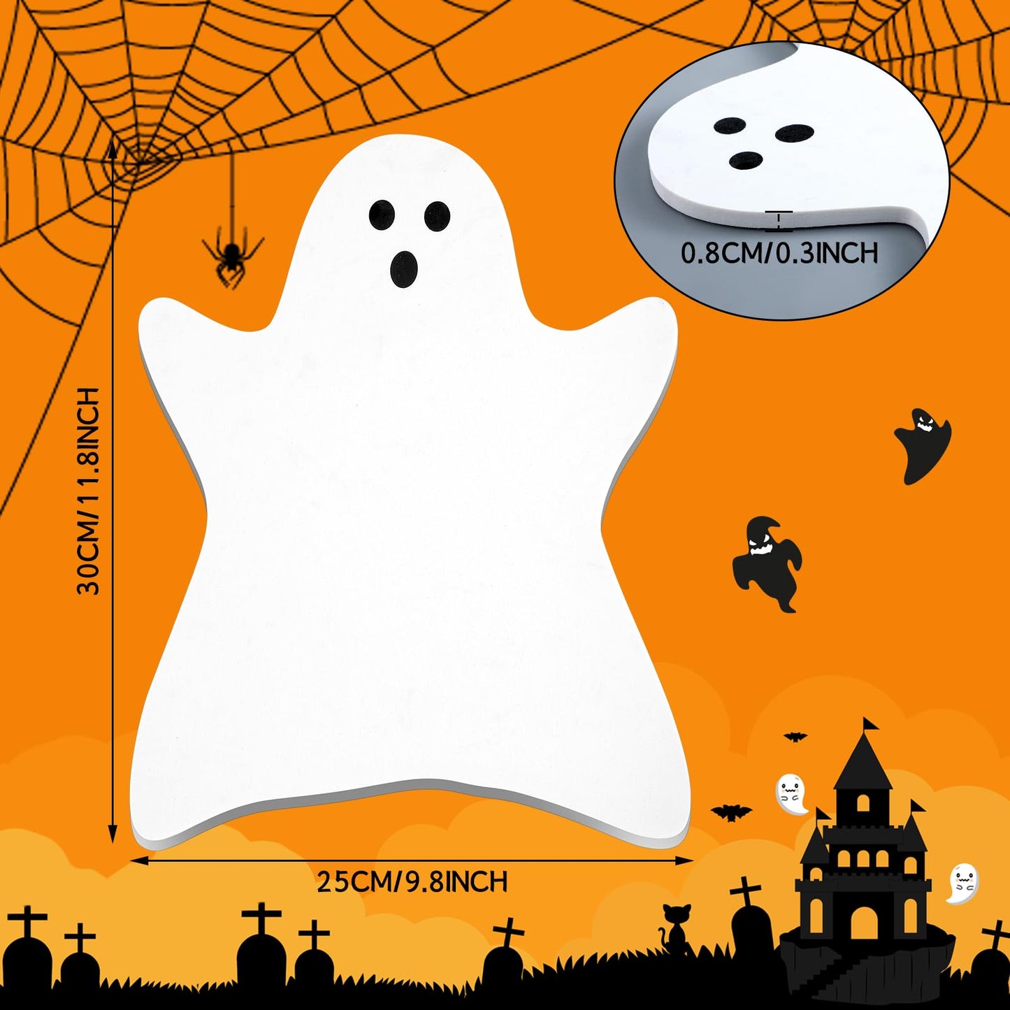 Reallnaive Halloween Ghost Marble Cheese Board, 11.8 x 9.8 Inch White Marble Charcuterie Board Decorative Serving Tray for Halloween Cheese, Appetizers, Kitchen and Holiday