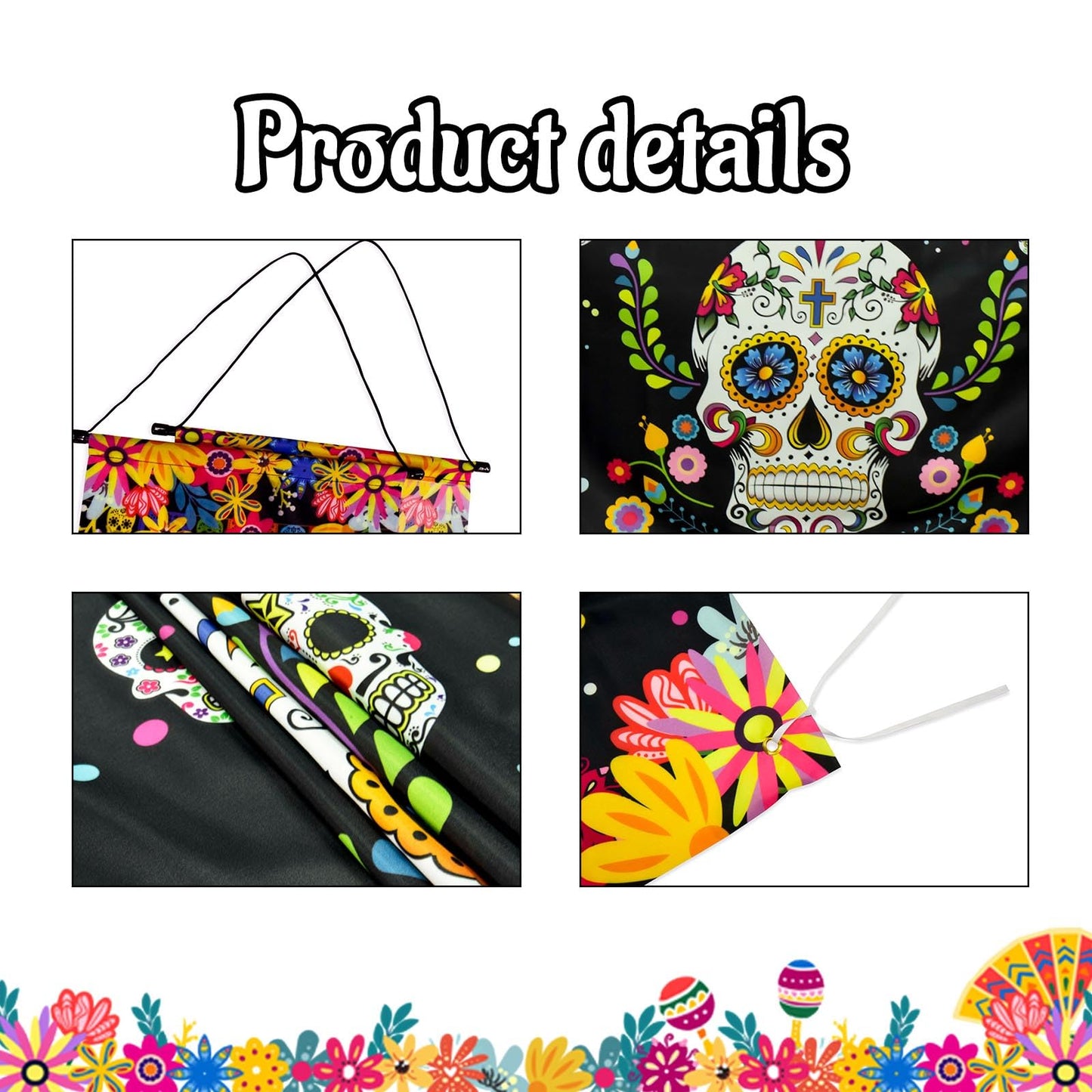 Avezano Day of The Dead Decorations 3 PCS Dia de Los Muertos Banners Mexican Dia de Los Muertos Party Decor Day of Dead Supplies Indoor Outdoor