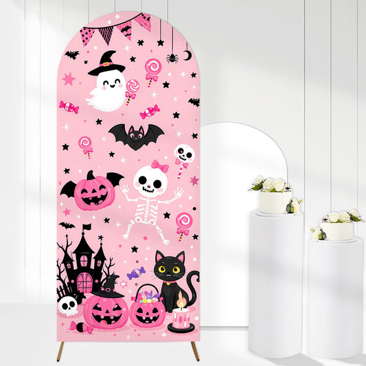 Pink Ghost Halloween Backdrop Cover, Cute Girly Spooky Ghost Background Cloth, Halloween Party Photo Booth Wall Hanging Decor Props