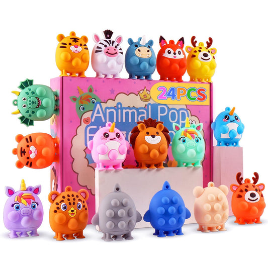 ChildFun 24 PCS Party Favors for Kids, Silicone Animal Pop Fidget Toys with Suction, Pinata Stuffers for Kids, Goodie Bag Stuffers, Birthday Gifts for Boy Girls, Classroom Prizes