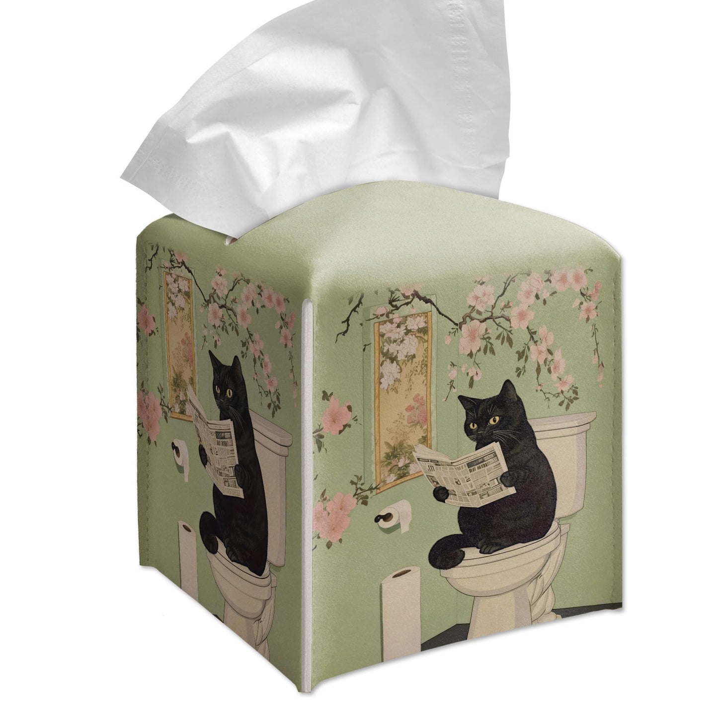 RWWNONW Vintage Black Cat Tissue Box Cover Square