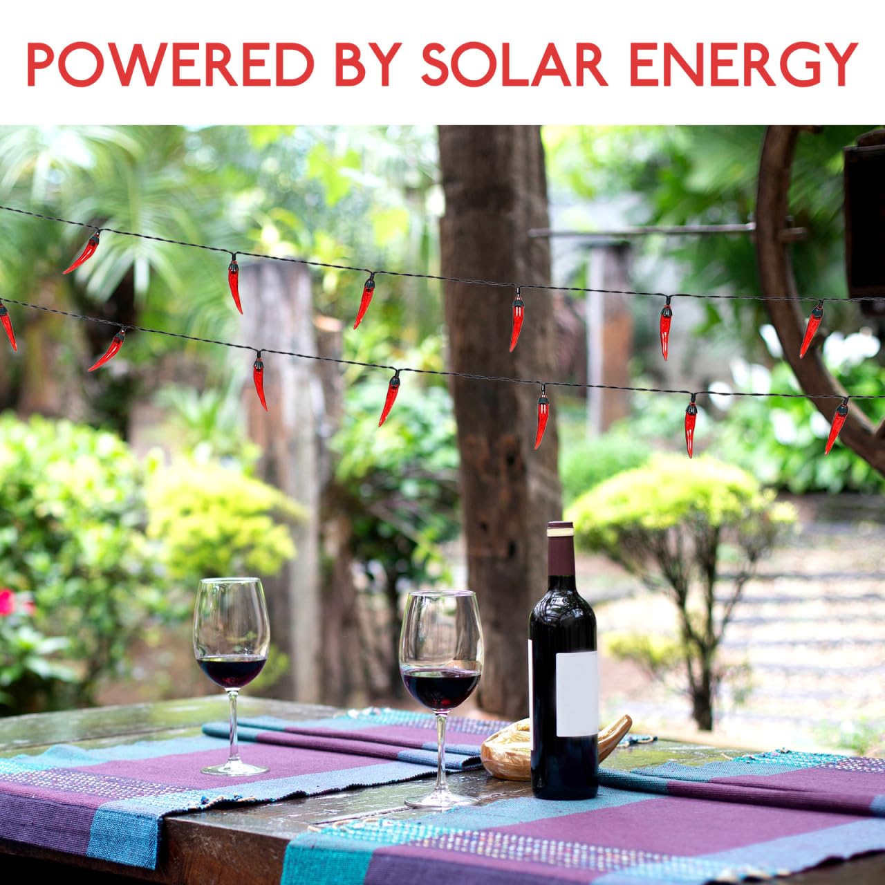 Hemobllo Solar Pepper String Lights, Red LED Outdoor Fairy Lights Waterproof & Automatic Charging for Garden, Patio, Party & Christmas Decor
