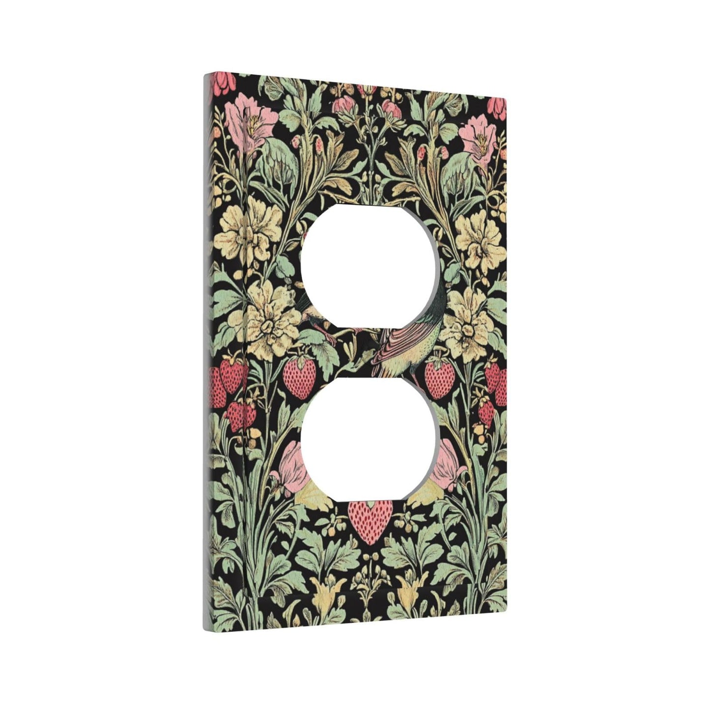 VGHOKO Decorative Outlet Covers with Retro Floral Birds & Strawberries William Morris Style Design 1 Gang Duplex Light Switch Cover Plate Unique Wall Plates Switchplate Cover for Victorian Home Decor
