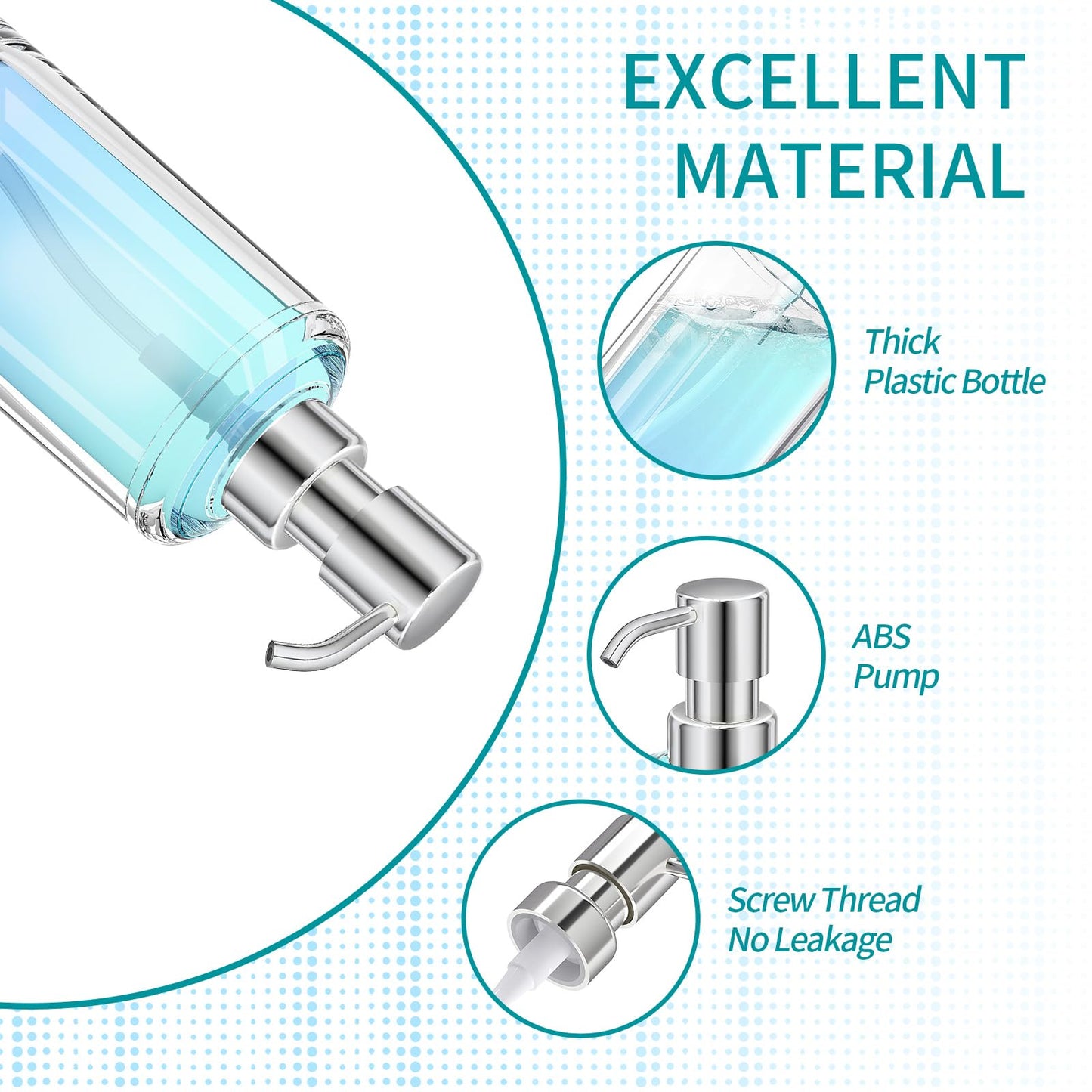 Clear Plastic Soap Dispenser Set of 2, 10 oz Pumps for Dish and Hand Soap