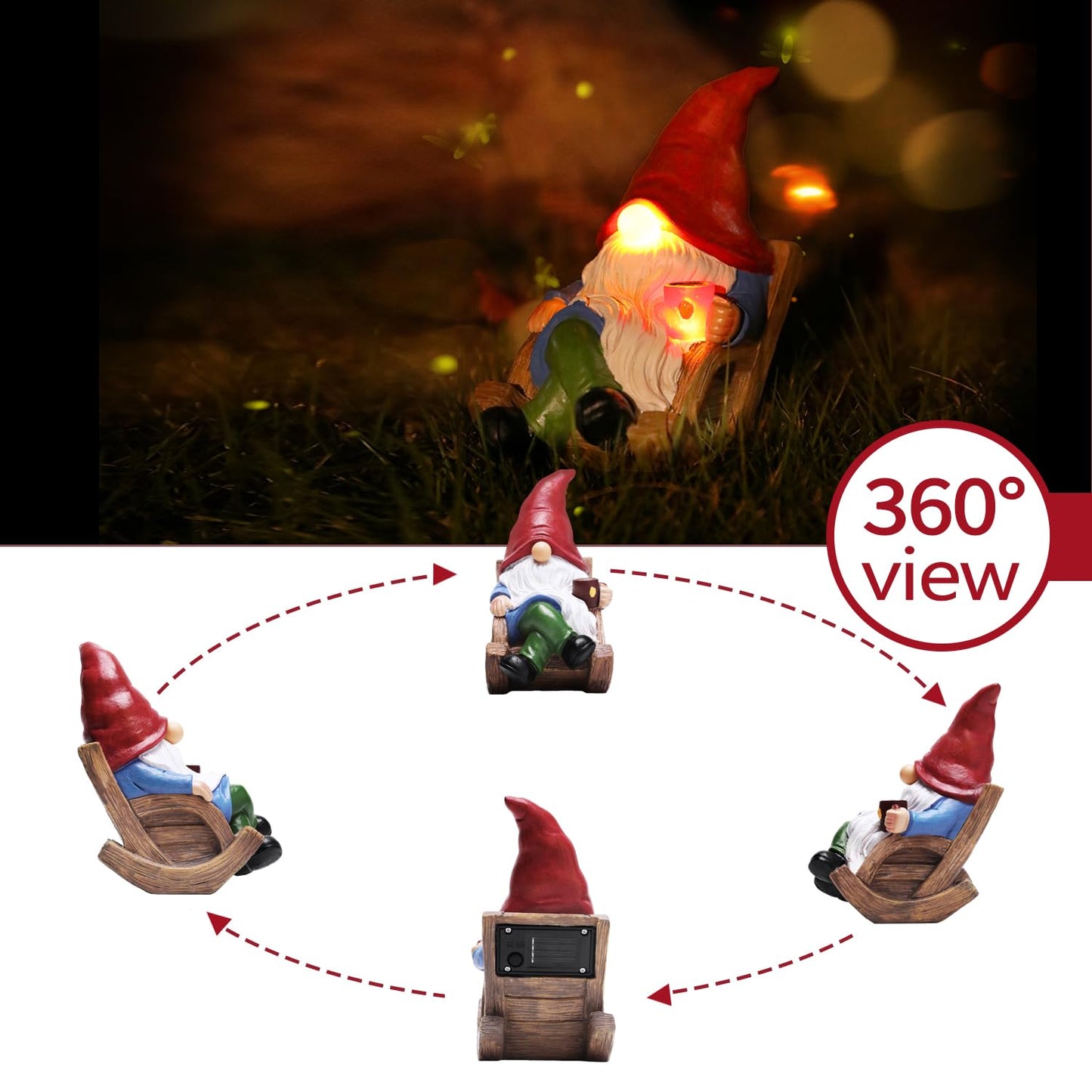 Solar Garden Gnomes Outdoor Statue with Solar Lights,7.1“ Figurine Lights Solar Garden Yard Decorations Outdoor Decorations for Patio,Yard,Lawn Ornament，Mom Gift Unique Housewarming Gifts