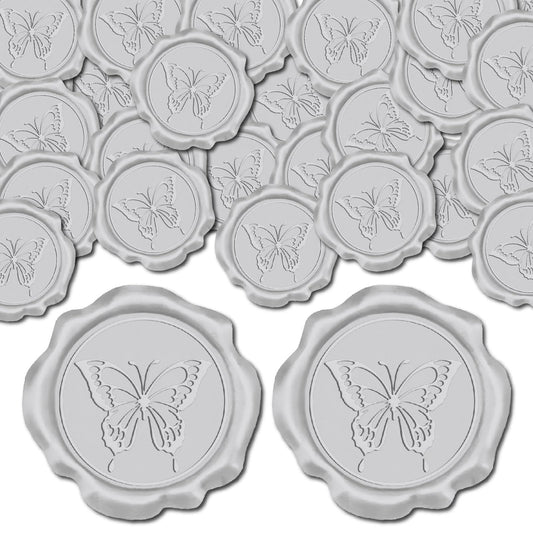 CRASPIRE 50pcs 1 Box Butterfly Wax Seal Stickers Silver Wedding Invitation Envelope Sealing Stickers Decoration Stickers Adhesive Envelope Decor for Christmas Gift Birthday Party Craft Scrapbook DIY