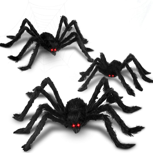 Chermory Halloween Giant Spider Decorations: 35/49/79 Inches Large Fake Scary Hairy - 3PCS Huge Plush Toy Props for Indoor Outdoor Creepy Lawn Garden Decor Black
