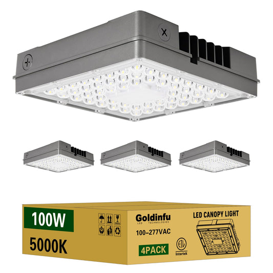 Goldinfu 100W LED Canopy Lights 4Pack, 5000K 15000LM, IP65 Waterproof, Commercial LED Canopy Lights Outdoor for Gas Station, Carport, Parking Garage, Warehouse, 100-277VAC, ETL Listed