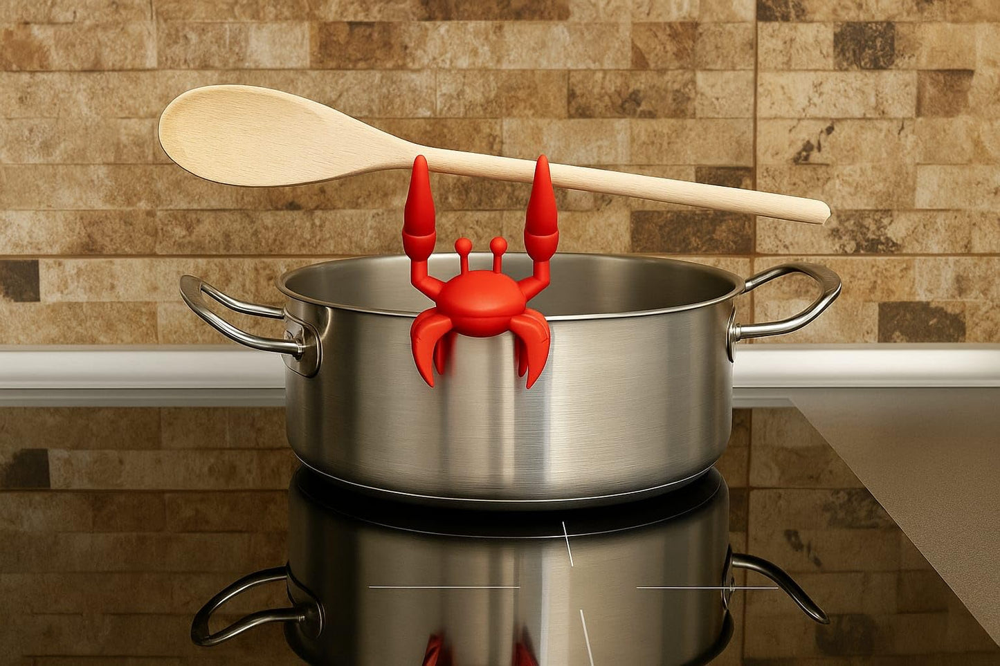 RED Crab Silicone Spoon Rest – Fun, BPA-free and heat-resistant utensil holder. Non-slip, easy to clean, keeps your kitchen tidy and doubles as a steam releaser.