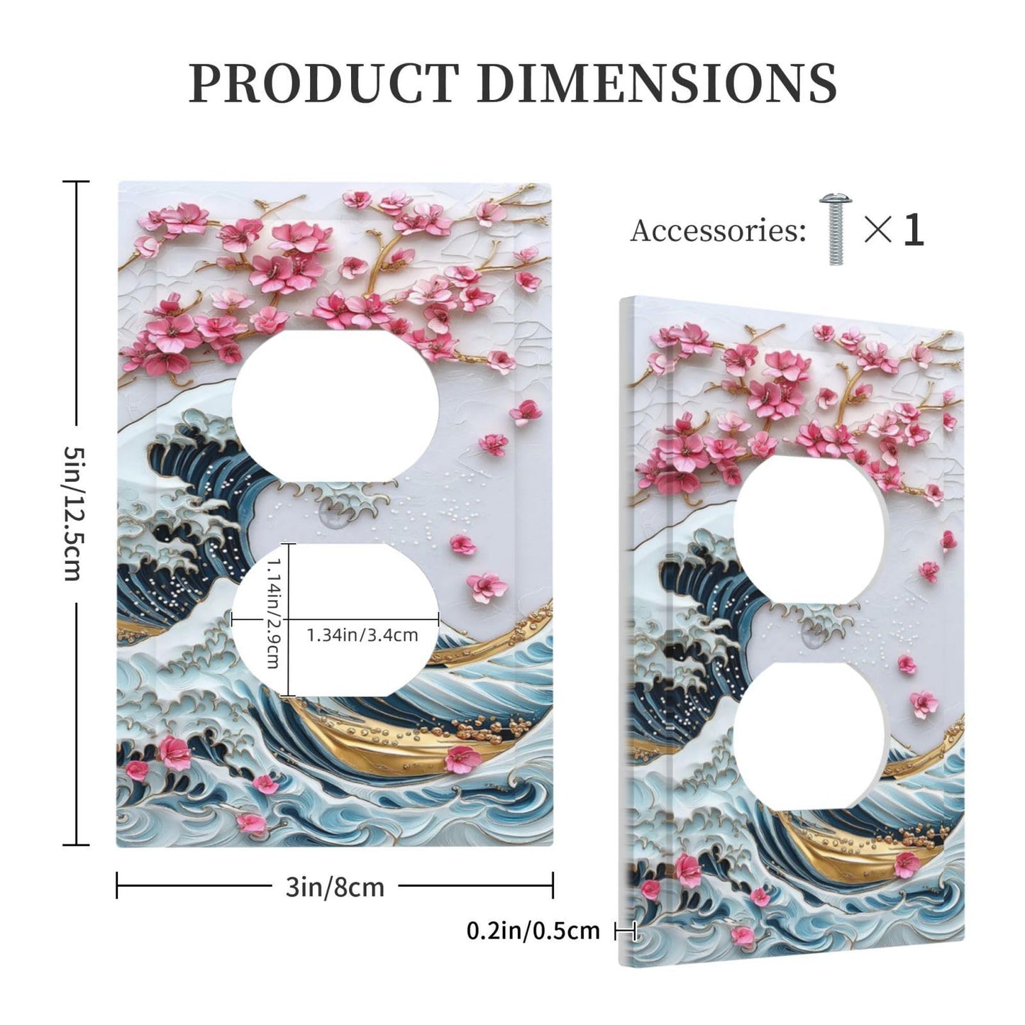 Annisrak Outlet Covers The Great Wave Off Kanagawa With Sakura 1 Gang Duplex Wall Plate Decorative Switch Plates Electrical Receptacle Faceplate Light Switch Cover for Bedroom Bathroom Decor