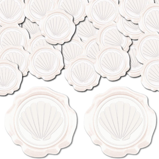 CRASPIRE 100pcs Sea Shell Wax Seal Stickers White Seashell Adhesive Envelope Sealing Stickers Ocean Vintage Decoration for Wedding Invitation Envelope Decor Birthday Party Craft Scrapbook DIY