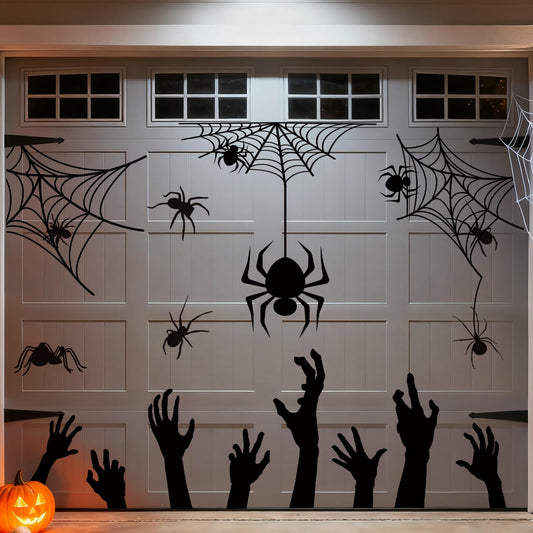 JarThenaAMCS 22 Pcs Halloween Garage Magnets Decoration Black Spider Web Hand Garage Door Decals Magnetic Refrigerator Stickers for Halloween Holiday Party Home Car
