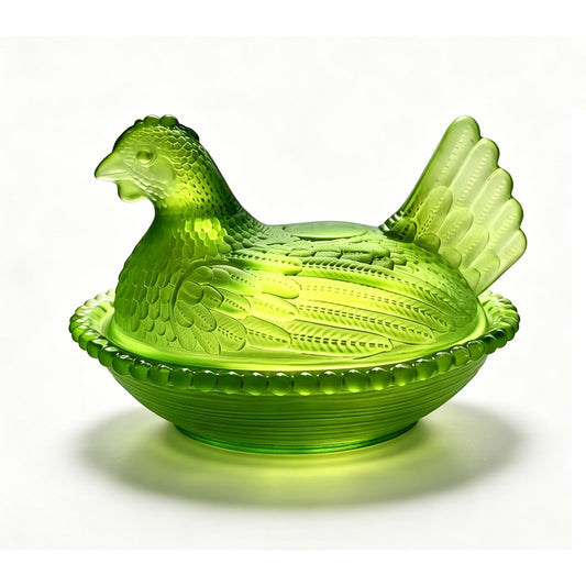 FIEATES Candy Dish with Lid Glass Hen on Nest Vintage Funny Candy Dishes Snack Bowl for Nuts, Dessert, Cookies, Biscuit, Decorative Jar Home Kitchen Office Tabletop Decor (Green)