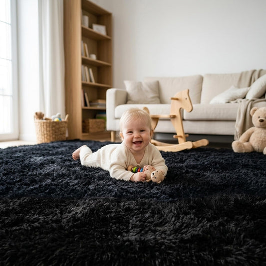 4x6 Area Rugs for Living Room, Fluffy Shaggy Shag Rug for Bedroom, Non-Slip Soft Plush Fuzzy Rug, Non-Shedding High Pile Thick Floor Indoor Carpet for Kids Room Nursery Dorm Home Decor(Black)
