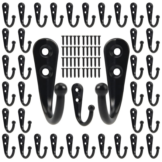 POZEAN Wall Hooks for Hanging, 40 Pack Black Small Coat Hooks with 80 Screws, Heavy Duty Single Prong Wall Hooks for Keys, Cups,Towels,Bag and More