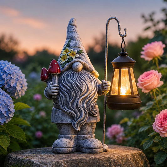 Acgarten Garden Gnome Statue with Lantern: Outdoor Waterproof Sculpture