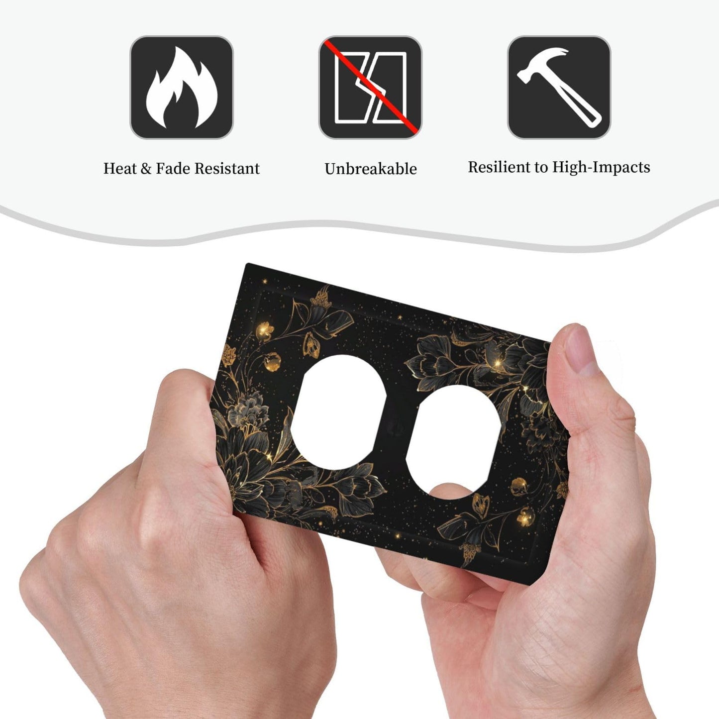 Oudediam Outlet Covers Gold Black Floral With Glittering Starry 1 Gang Duplex Decorative Switch Plate Covers Light Switch Cover Plate Electrical Socket Cover For Bedroom Home Decor