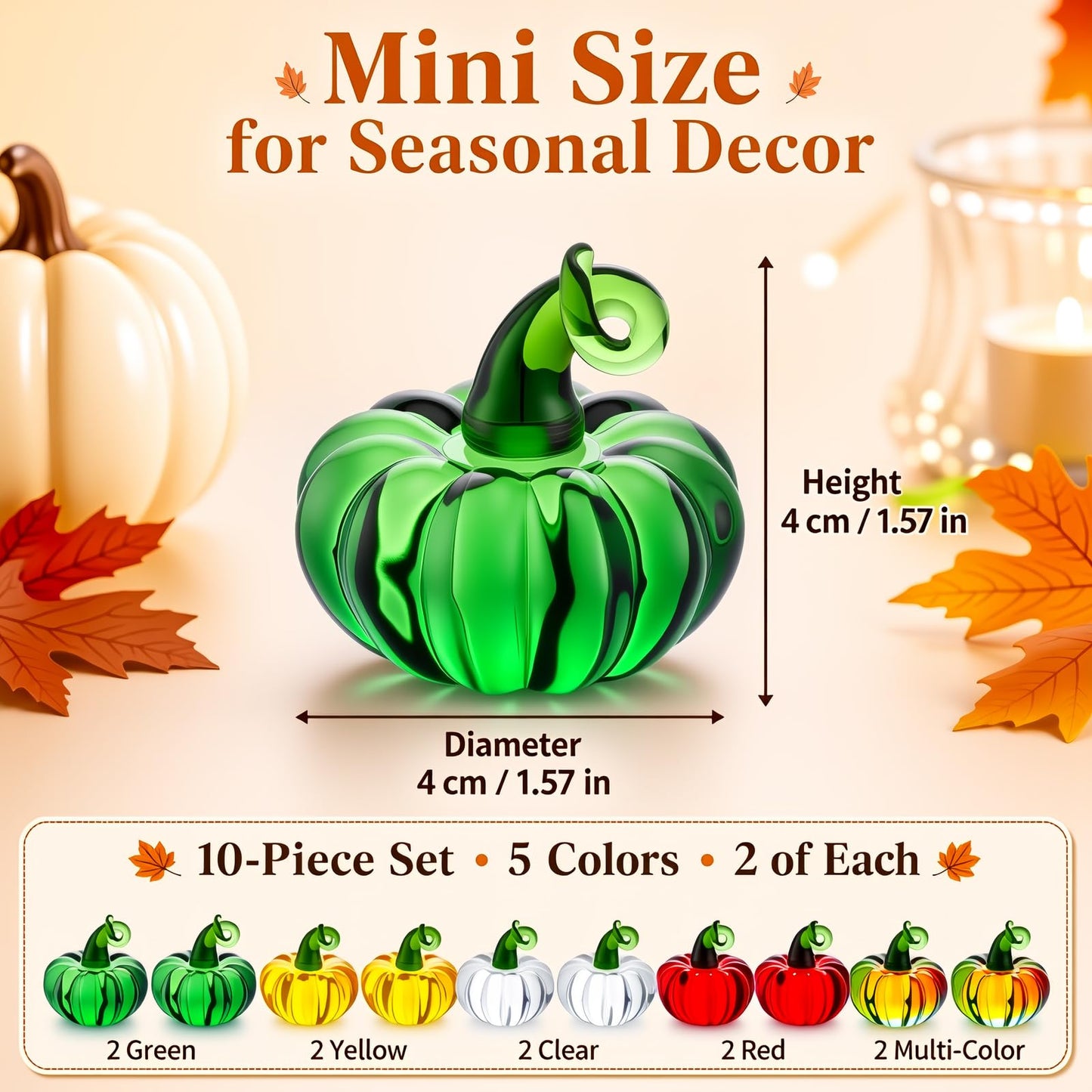 Yerliker 10 Pcs Halloween Mini Glass Pumpkins for Decorations 1.57 Inches Crystal Pumpkin Table Decor Harvest Centerpiece Bowl Fillers Glass Figurine Collectibles for Halloween Thanksgiving Fall Home