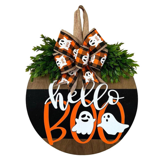 Halloween Door Hanger Sign Decorations, Cute Ghost Welcome Wood Wreaths Decor for Front Door Farmhouse Porch Wall Decor Outdoor (Halloween Ghost)