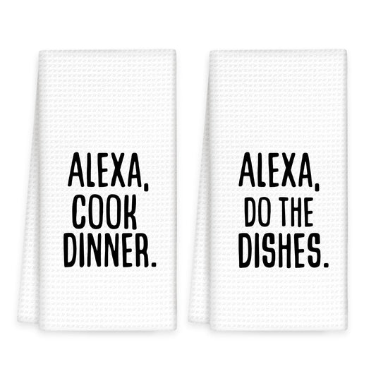 OINDADE Funny Alexa Kitchen Towels Set of 2, Funny Housewarming Gifts Hand Towels, Alexa Do The Dishes Funny Tea Towel Dish Towels for Kitchen Decorative, Funny Hostess Gifts Kitchen Decor, 16x24In