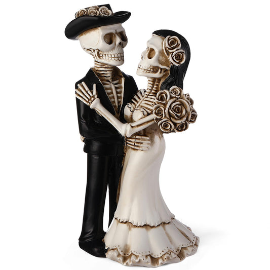LemonRoad Day-of-the-Dead Couple Skeleton Decor Bride and Groom Skeleton Dia De Los Muertos Figurines Day of the Dead Decorations Halloween Gothic Wedding Cake Topper Decor(Standing)