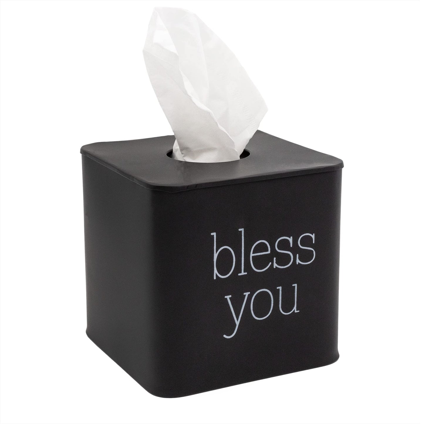 AuldHome Design Square Tissue Box Cover (Black); Modern Farmhouse Enamelware Tissue Holder