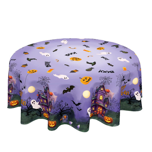 Barneova Halloween Tablecloth Round 60 Inch Spider Web Pumpkin Decoration Outdoor Table Cloth Purple Rustic Table Cover for Dining Kitchen Holiday Party Picnic Home Halloween Party Decor