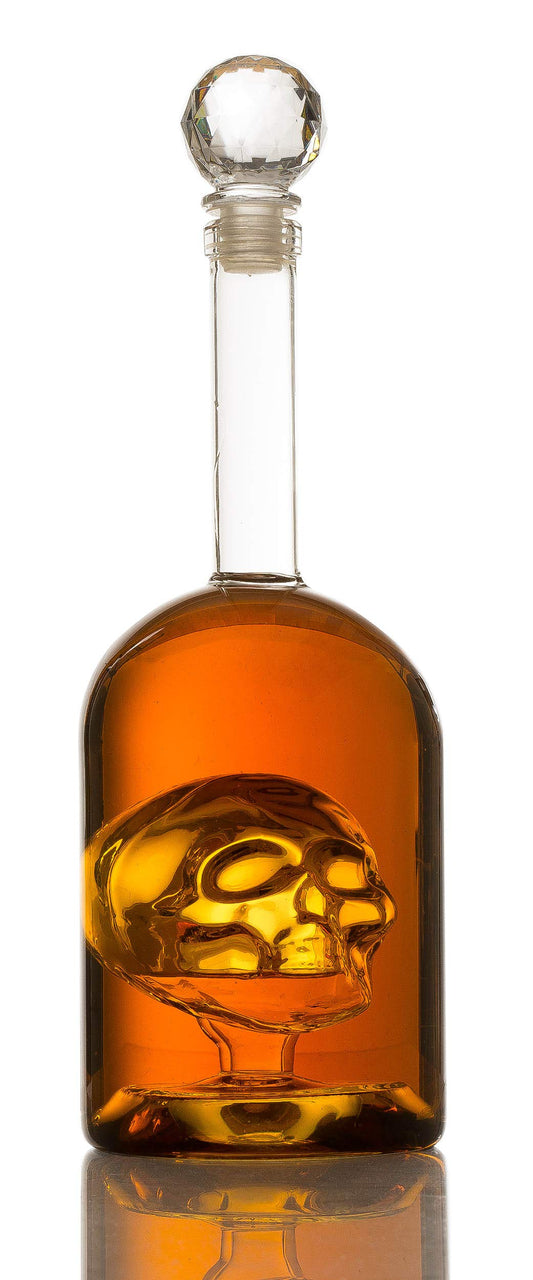 Skull Decanter - 750ml Glass Skull Head Bottle for Whiskey, Bourbon, Tequila, Scotch & Rum - Unique Barware Gift - Anatomical Skull Face Design - Large Capacity Liquor Carafe for Home Bar & Gifting