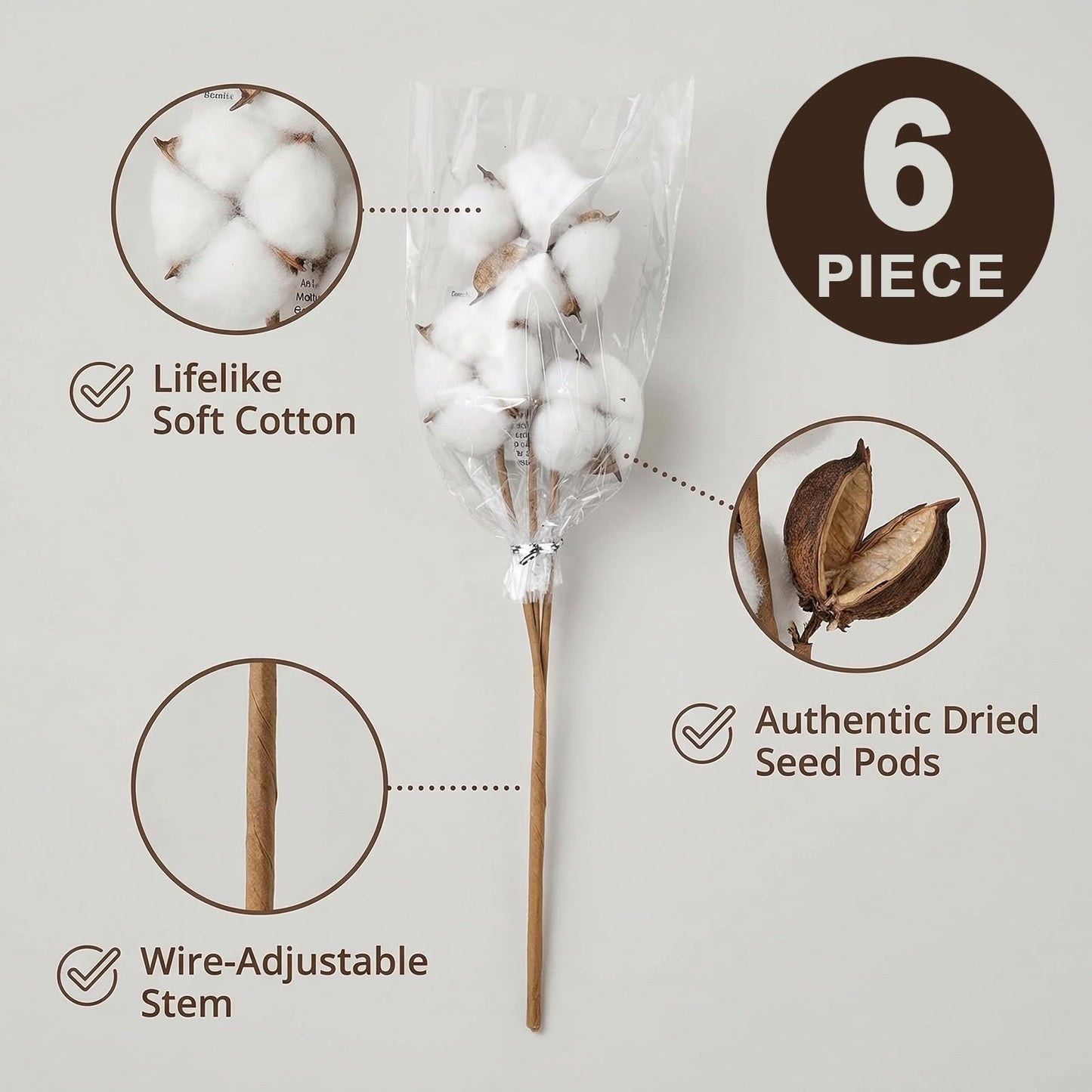Hampton Art Cotton Short Stem 15" 6Pc, Cotton Stems Decor Branches, Decor, Stems, Flowers, Flowers Decor, Plant Decor Farmhouse