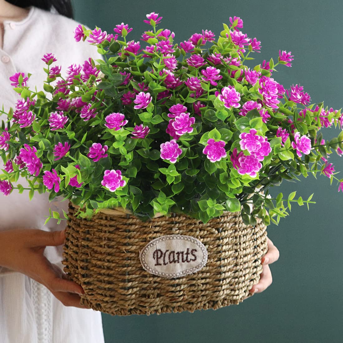 RECUTMS Artificial Flowers Outdoor UV Resistant Fake Plants Indoor Outside Hanging Planter, 12 Bundles Outdoor Fake Flowers UV Resistant Faux Plastic Plants Garden Porch Window Box Décor(Fuchsia)