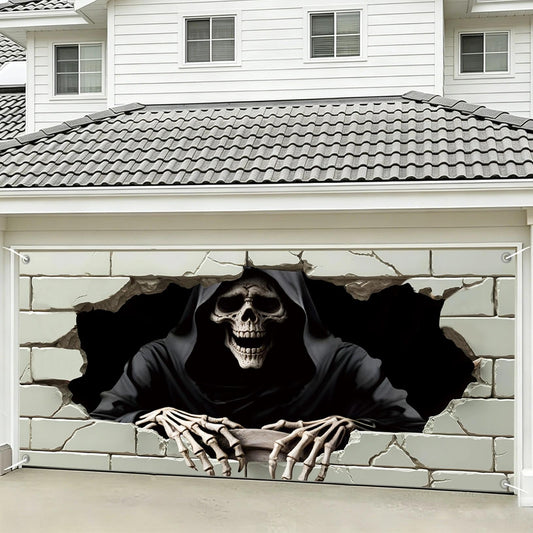 Zonlianxin 6 x 13 ft Halloween Garage Door Decorations, Witch Door Cover with Cauldron Backdrop Mural, Large Hanging Banner for Outdoor Indoor Spooky Party Wall Window Decor, Skull