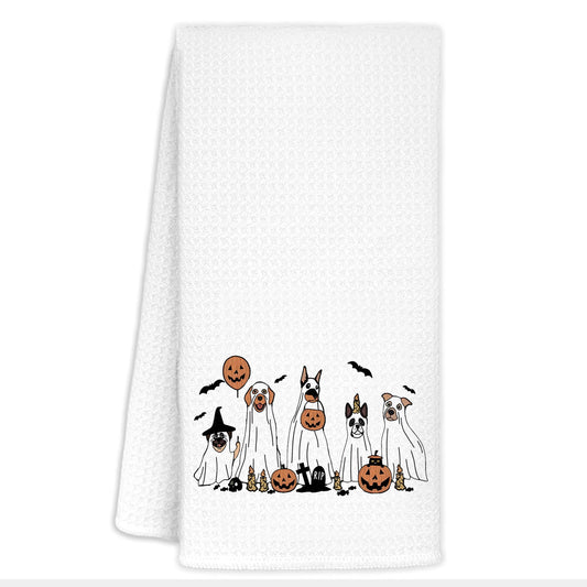CIOJUNE Halloween Ghost Dog Kitchen Towels, Dog Lovers Gifts, Funny Halloween Dish Tea Towels for Kitchen Decor, Spooky Bat Pumpkin Decorative Hand Towel for Bathroom, 16x24 Inch