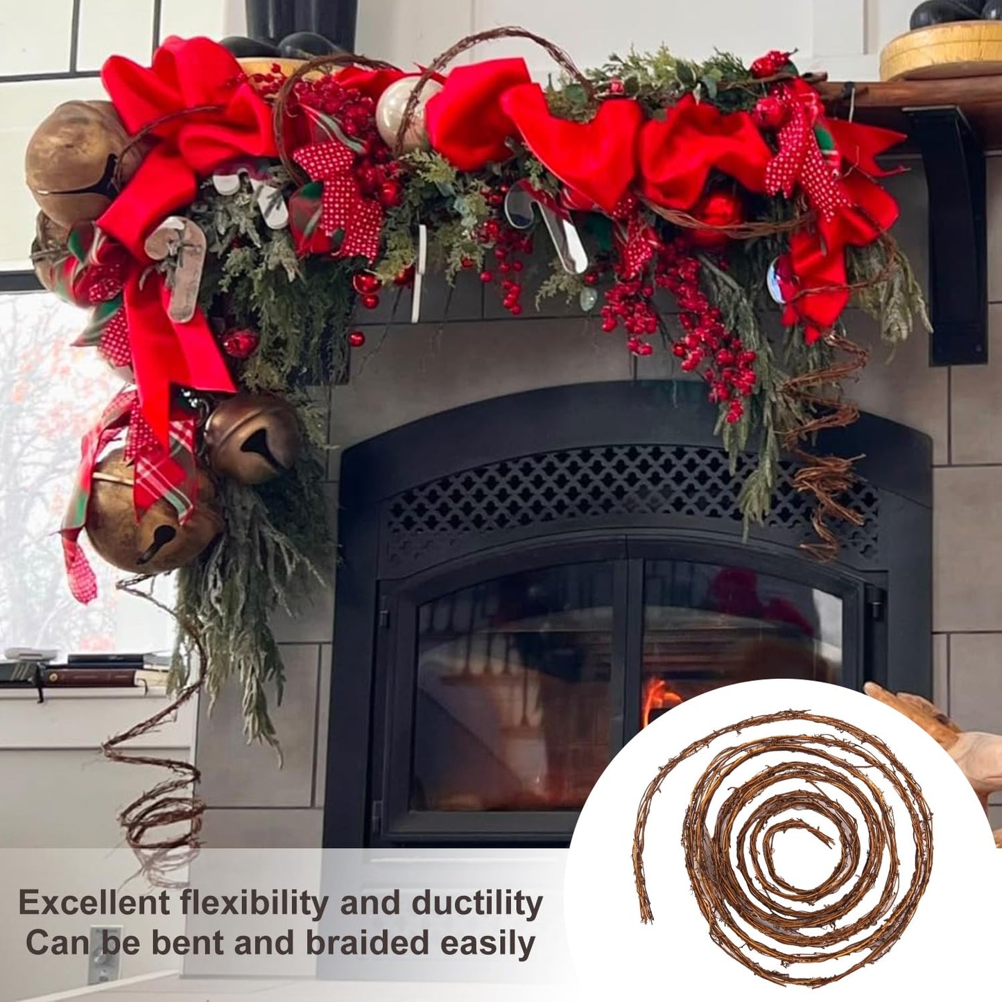 Geytetqi 7 PCS 15 FT Natural Grapevine Wreaths, Grapevine Twig, Vine Branch Wreath for DIY Crafts and Christmas Decorations, Ideal for Wedding Decor(Total 105 FT)