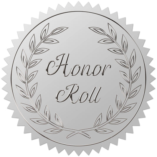 CRASPIRE 408pcs 2 Inch Honor Roll Silver Foil Stickers Garlands Graduation Season Silver Embossed Envelope Seals Stickers Round Self Adhesive Stickers Medal Decoration Label for Gift Packaging