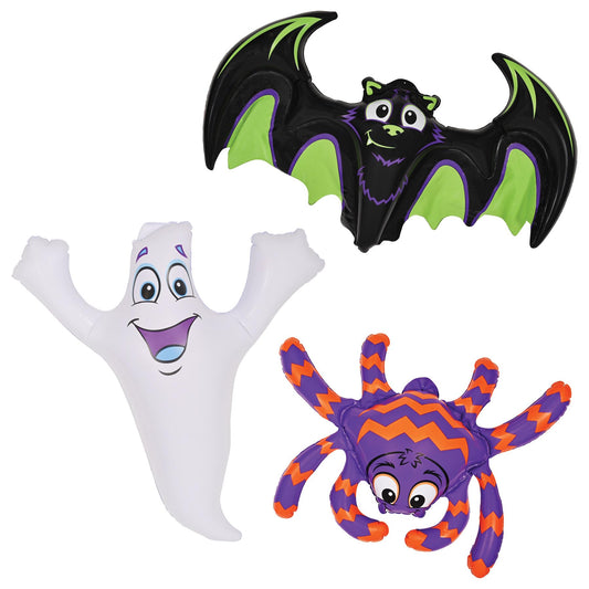 Beistle 3 Piece 18.5"-23" Hanging Inflatable Bat, Ghost, & Spider, Halloween Party Decorations, Indoor Outdoor Blow Up Décor