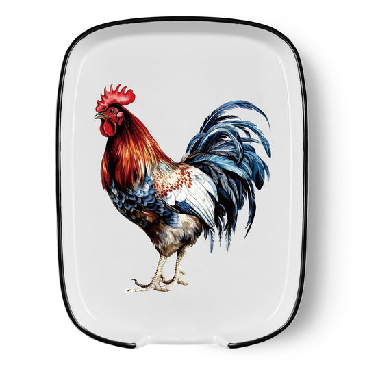 Funny Cute Rooster Ceramic Spoon Rest - Large Heat Resistant Kitchen Utensil Holder for Stove & Countertop - Farmhouse Decor, Chicken Themed Cooking Accessory - Perfect Housewarming Gift ﻿