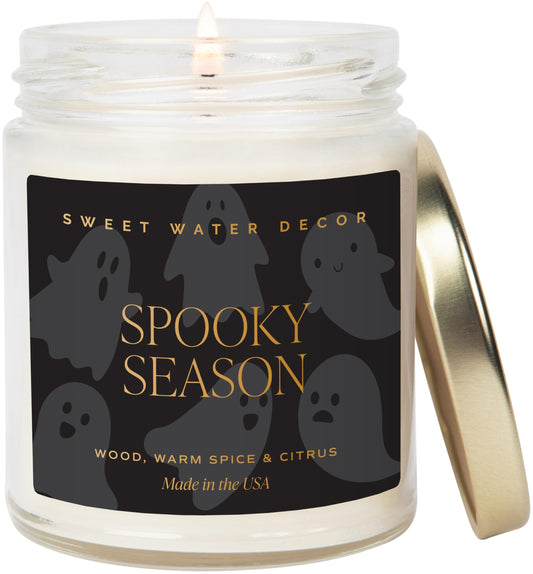 Sweet Water Decor Halloween Jar Candle - Spooky Season Scent - 9oz, 40hr Burn Time, Clear Jar with Gold Lid