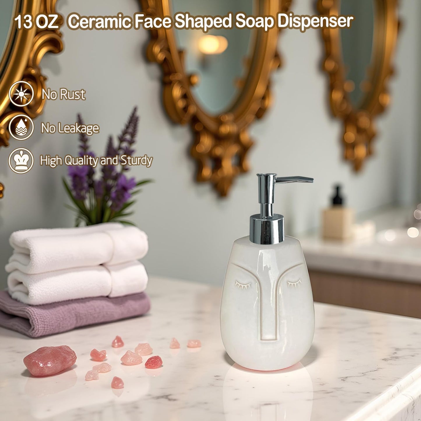 CAAS White Soap Dispenser, with Face Design, Ceramic Funny Liquid Dispenser, Refillable Lotion, Soap, Shampoo, Bathroom and Kitchen (White02)