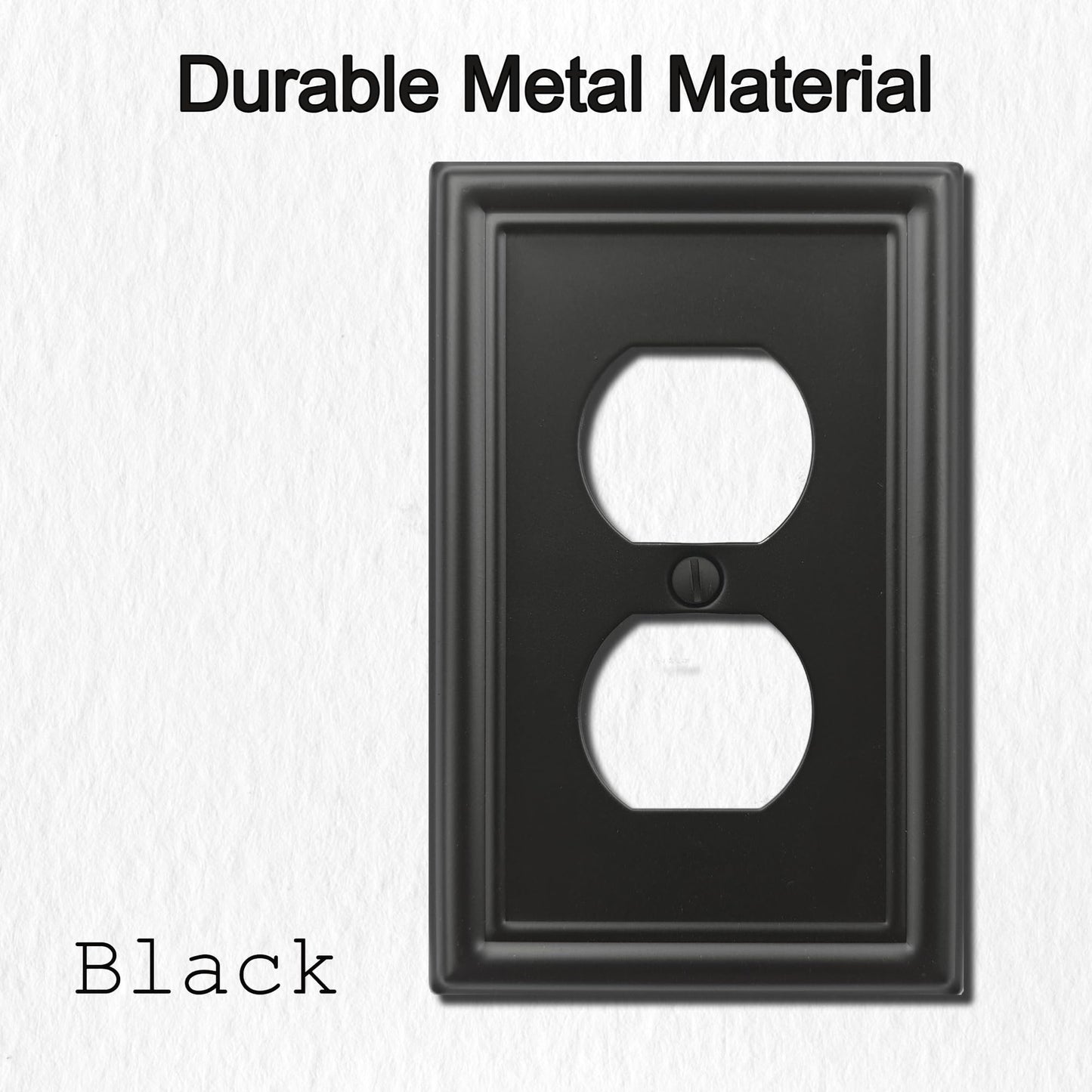 OKAWYC Single Duplex Outlet Cover Plate, 4- Pack Black Luca Metal Wall Plate 1 Gang, for Light Switch Cover, Receptacle Light Switch, Switch Cover Decorative Wallplate, Durable