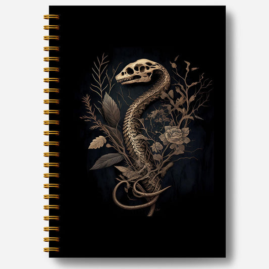 Guymn Snake Skull Spiral Journal Notebook - Goth Golden Snake Head Skeleton Notebook 5.5×8.3, Snake Gifts Spiral Notebook Journal with 164 Pages, Punk Dark Witchy Gifts