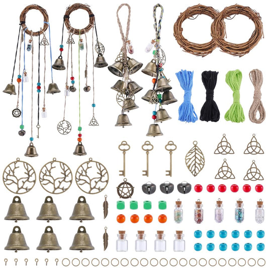 SUNNYCLUE 108Pcs Witch Bells for Protection DIY Witch Bell Ornaments Antique Boho Wishing Bottle Wreath Witchcraft Magic Witchy Bells Wind Chime Decoration for Door Knob Hanger Decor Home Gift